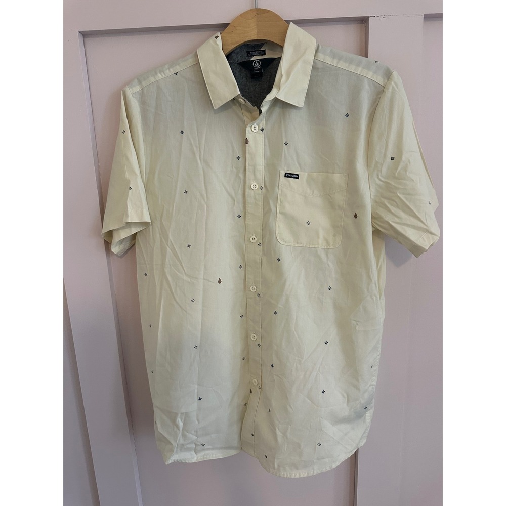 Volcom Men's Cream/Yellow Patterned Button Down Shirt‎